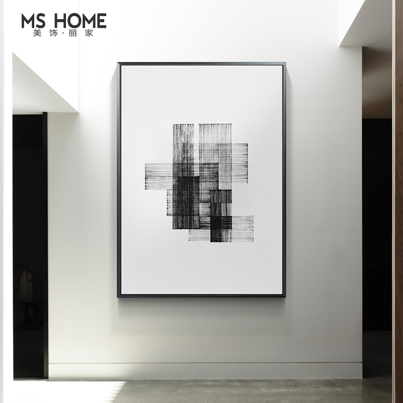 北欧工业风抽象客厅装饰画黑v白简约沙发背景墙挂画玄关走廊有框图片