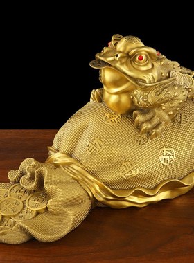 黄铜金蟾金属工艺摆件钱袋金蟾工艺品家居M饰品财富金蟾办公室客