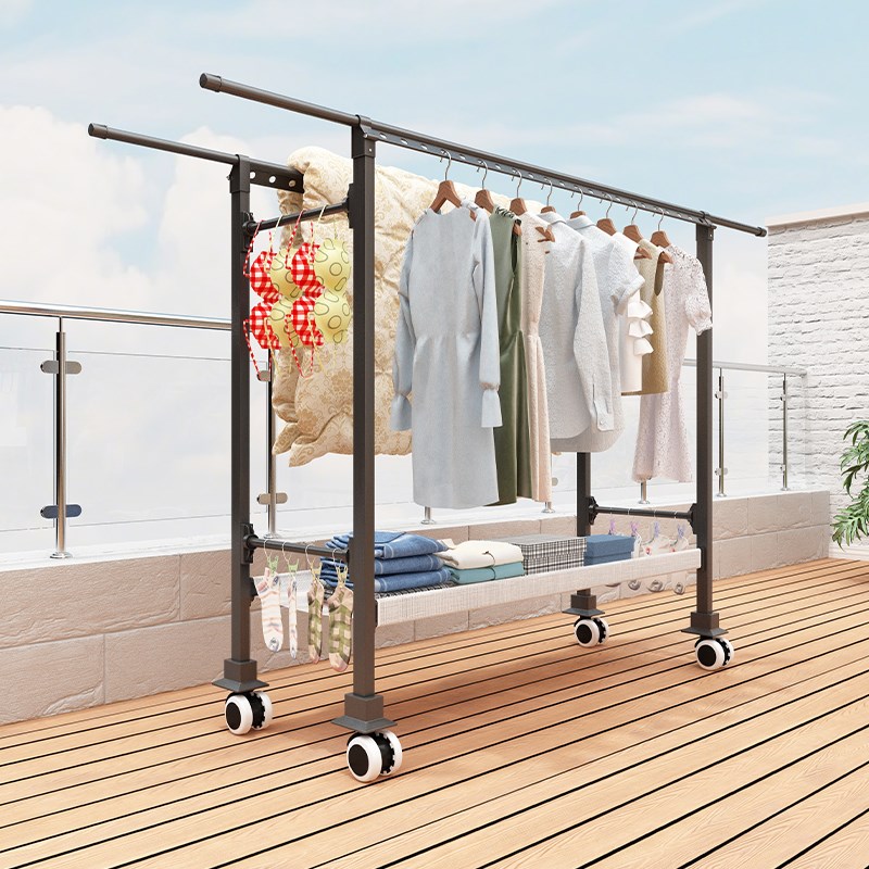 晾衣架落地移动j室内家用伸缩晒衣架凉衣杆阳台室外卧室晒被子神