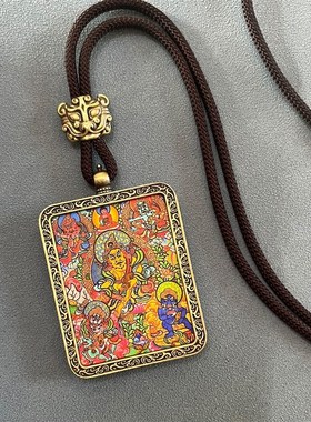 五路财神唐卡吊坠护身符项炼黄财神黑财神嘎乌S盒本命年守护佛牌