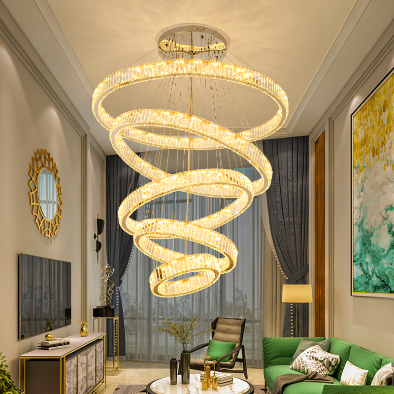 复式楼大吊灯简约现代轻奢灯别墅客厅中空楼梯P灯创意挑高水晶吊