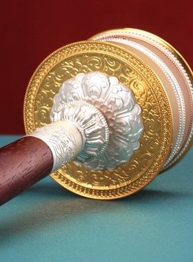 藏族转经简纯铜藏l式手摇转经简家用立体浮雕手摇双轴承实木摆件