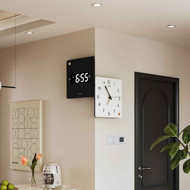 客厅转角挂钟2024新款简约现代创意高级双面时钟拐U角挂墙家用钟