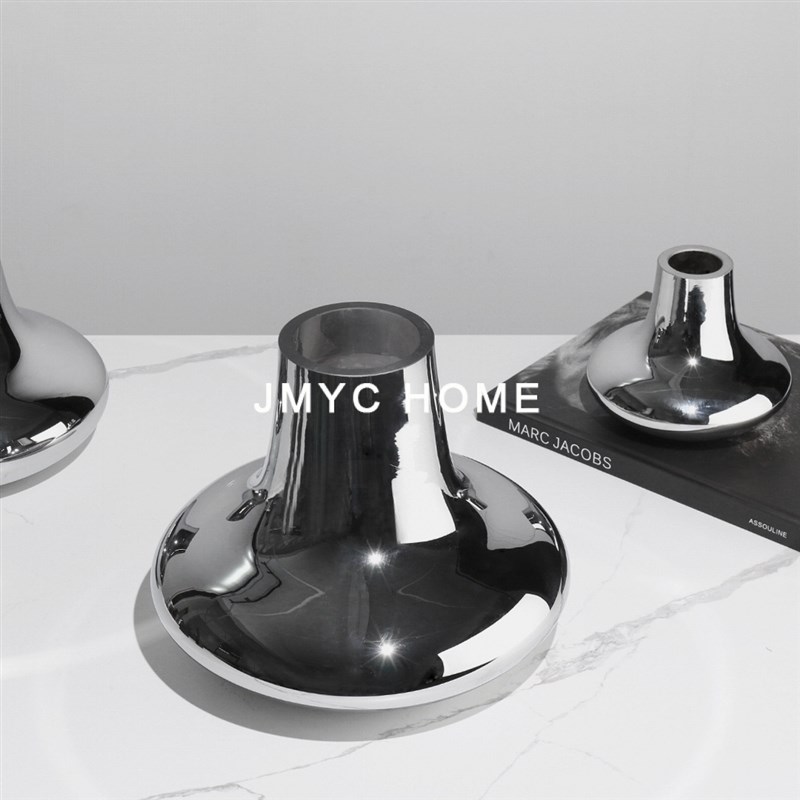 现代轻奢软装饰品电镀开口花器样板间售楼处家Q居客厅餐桌花瓶摆