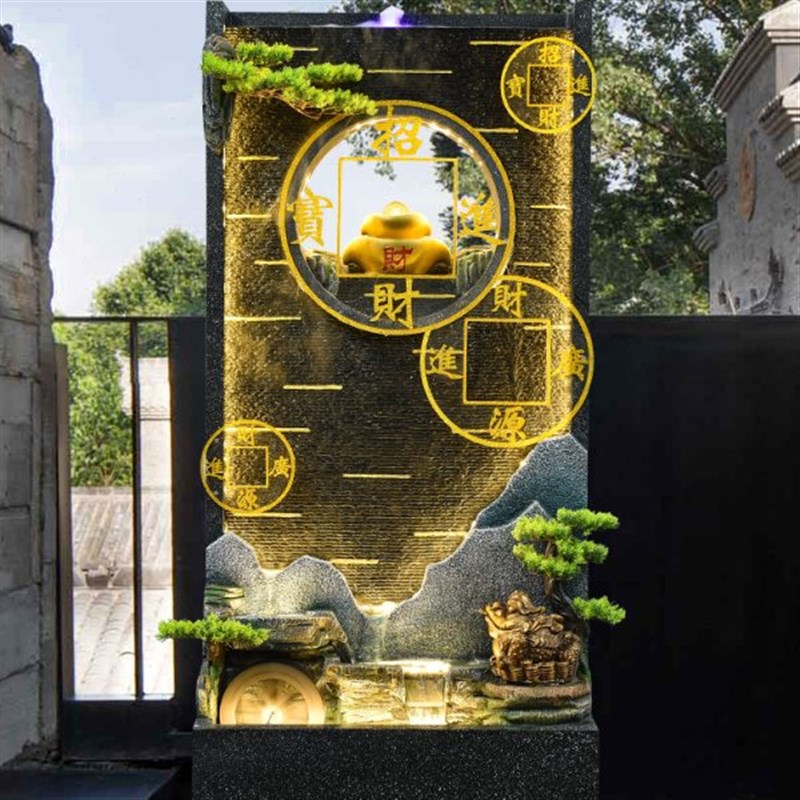 新中式流水屏风隔断水幕墙客厅书房茶室楼梯拐角循环水Z开业乔迁