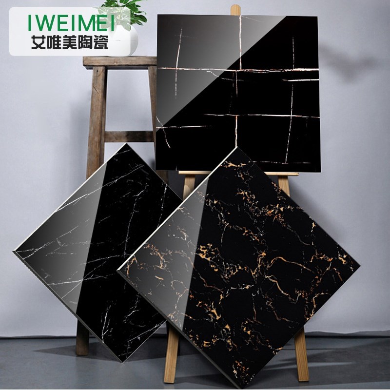 深色地砖瓷砖800*800酒店KTV娱乐场所黑色亮光深啡Y网全抛釉地砖