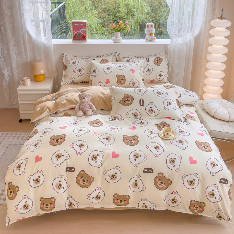 A类全棉小清g新加厚磨毛四件套卡通150单被套1.2m学生床宿舍三件