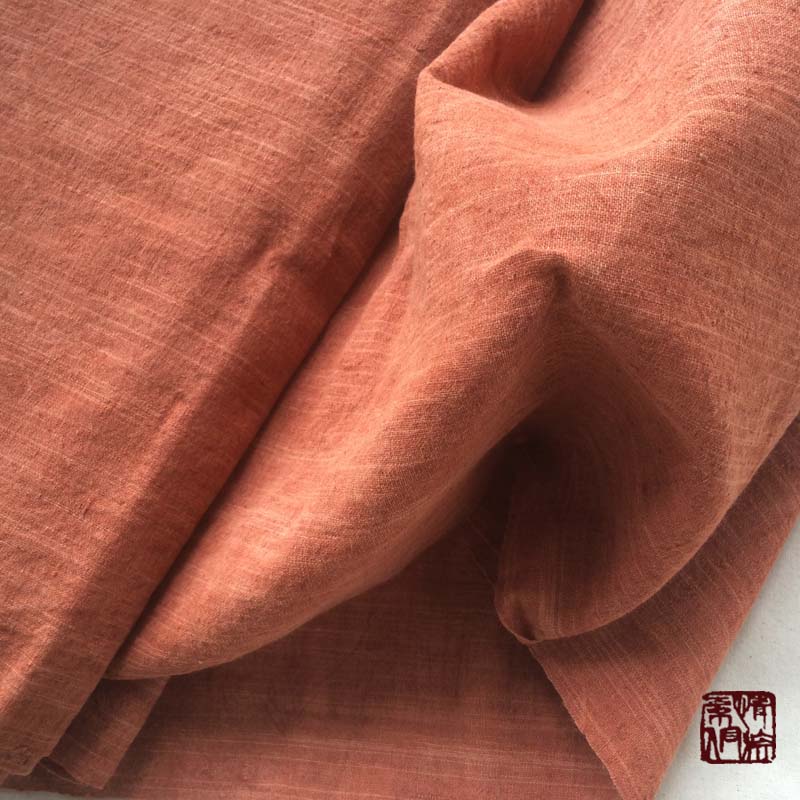 手织布矿物红石头染m大地色砖红色茶艺布桌旗门帘软装粗布宽幅40c