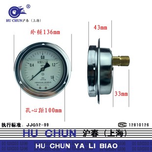 耐震压力表YN100ZT轴向带边卧式 背接洗车机灌油液压油泵1640沪春