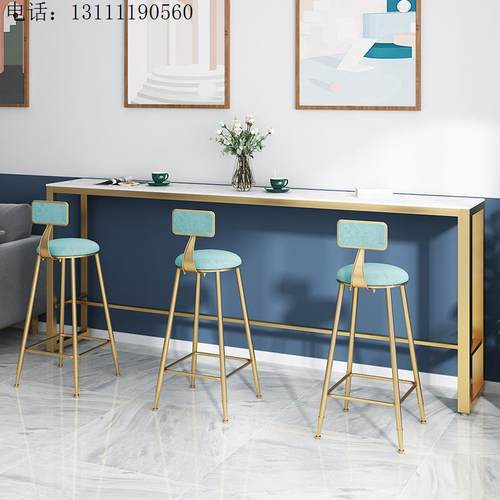 酒吧靠墙岩板吧台家用店高脚条桌奶茶桌轻奢北欧长阳台大理石桌椅