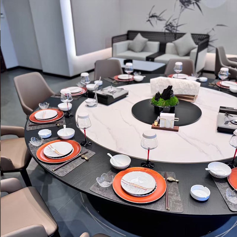 酒店大圆桌电动餐桌自动旋转15人20人圆台包O厢饭店岩板火锅桌2米