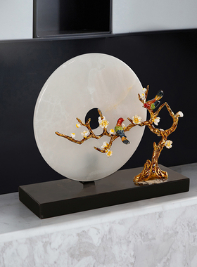 新中式摆件玉石平安扣喜上眉梢家居客厅玄关软装饰品X乔迁新居礼