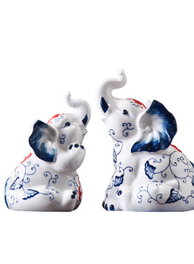 大象动物陶瓷摆件家居客厅电视柜装饰品I新中式现代样板间创意玄