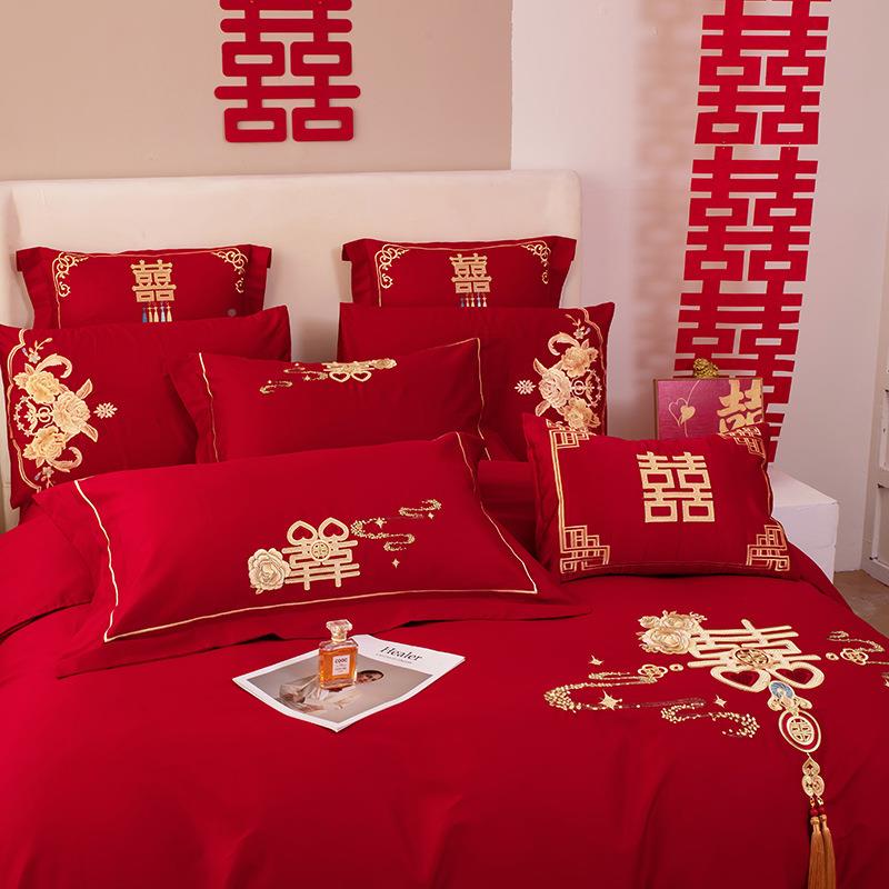 秋冬新款长礼绒棉婚房床四件套婚QX-2024-纯棉磨加厚毛结婚床单被