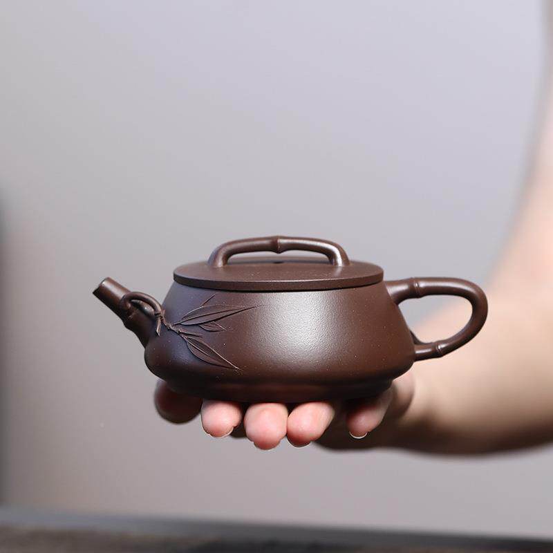 宜兴紫砂壶石茶正宗手工茶壶非机车节壶原矿紫泥竹瓢壶具102177竹