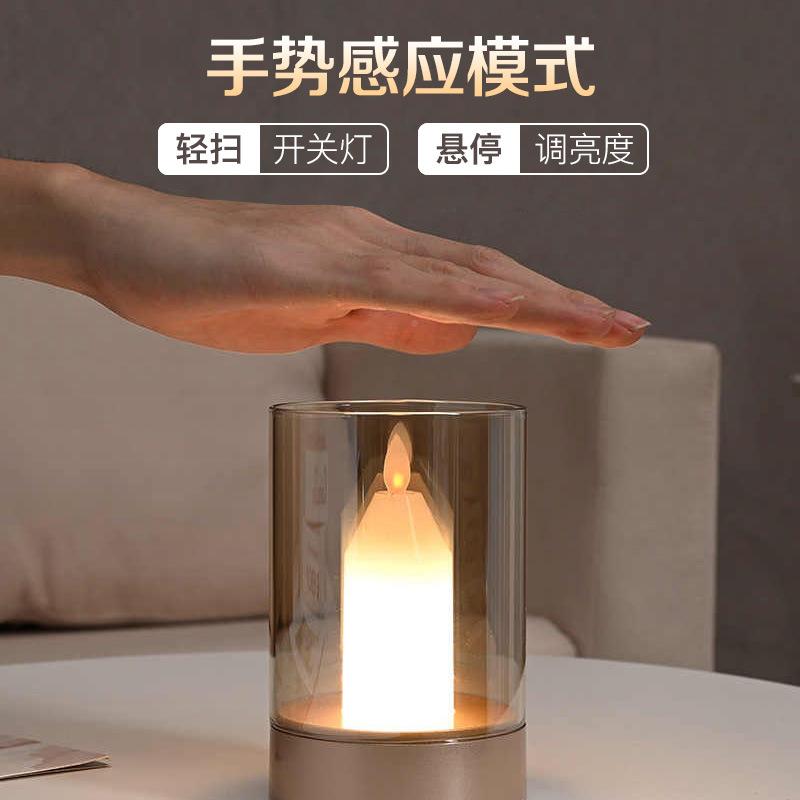 ?led创意小489夜灯灯漫台烛光灯餐厅酒吧桌面氛围灯蜡烛扫手感浪