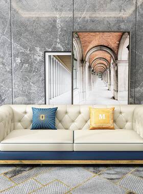 轻奢后现代家居墅29633样板间美式皮沙欧式户简约小型别沙发发客