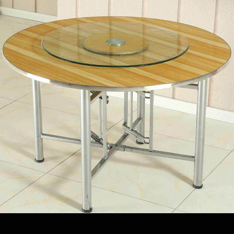 大圆桌面板酒可带餐玻璃盘折叠桌架桌食堂吃转饭桌乡村家08用店桌