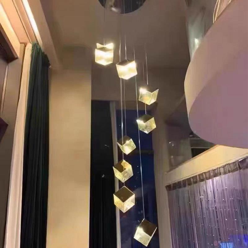 冰块梯装饰小灯别墅长挑楼吊高客厅餐厅简约轻奢270不锈钢玻璃线