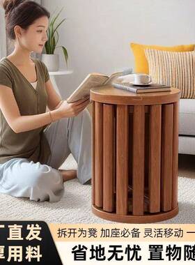 仿实木凳圆叠凳家用茶几KWZ叠凳备组用餐桌收纳合凳家用可叠放子