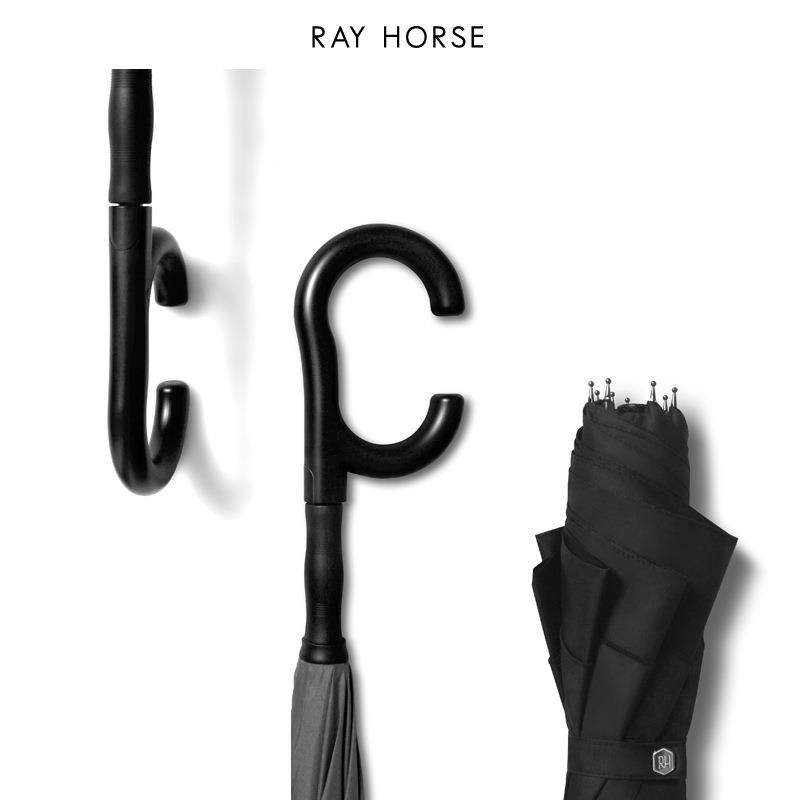 RAYHRSE约创意素双层O直杆自动反向伞简色大号C型KUX手柄反向雨伞