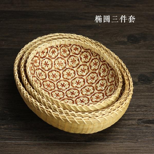 竹编篮竹水果蔬菜纳篮子簸箕制手工产品收圆PLE形馒头筐