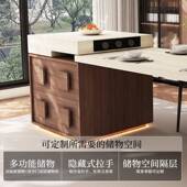 中古风中岛台餐桌厨一家用可伸缩岩板DON房体餐厅代中现小户型导