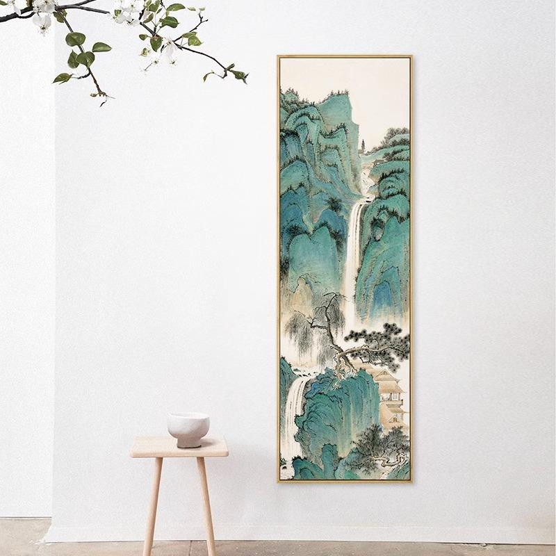 玄关竖山水挂画新中式古版韵装饰画代名家山古山水画画水国茶室玄