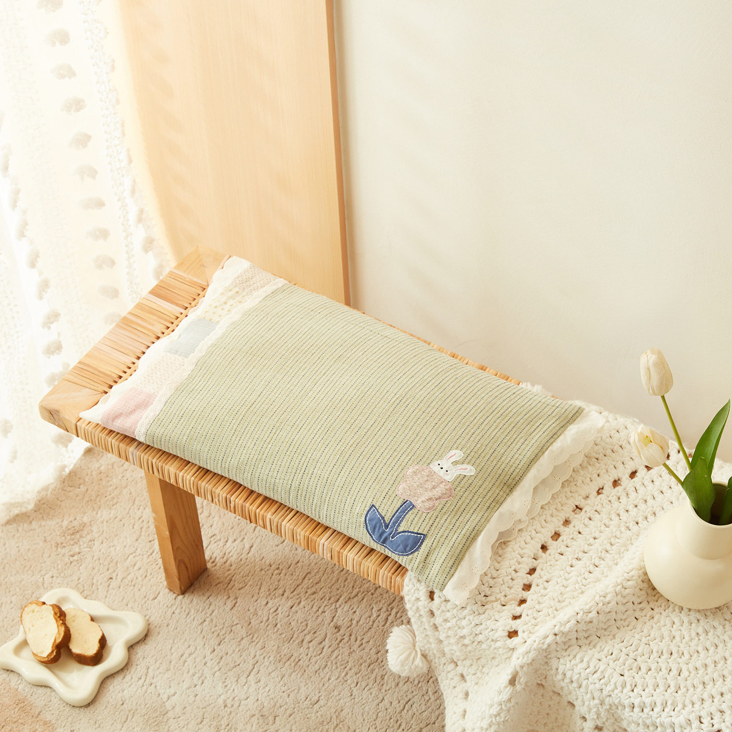 2025新款花朵兔枕头枕头枕芯40*60cm/只绿色