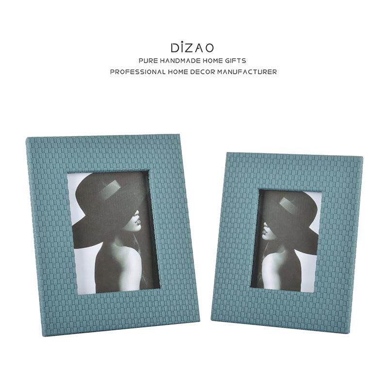 现代样创意质件轻奢编织皮质相框木工艺品卧室画框摆简约板1222间