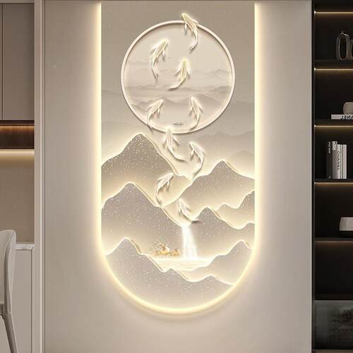 鱼图门玄关装画现代轻奢走廊尽饰壁头画大111BGWC-气山水入户正对