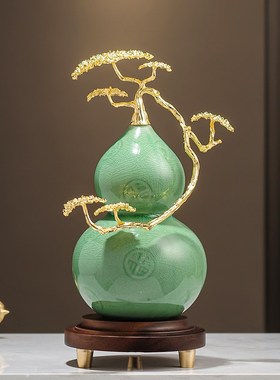 珐琅彩迎客松福禄葫n芦摆件招财高档客厅酒柜装饰开业乔迁新居礼