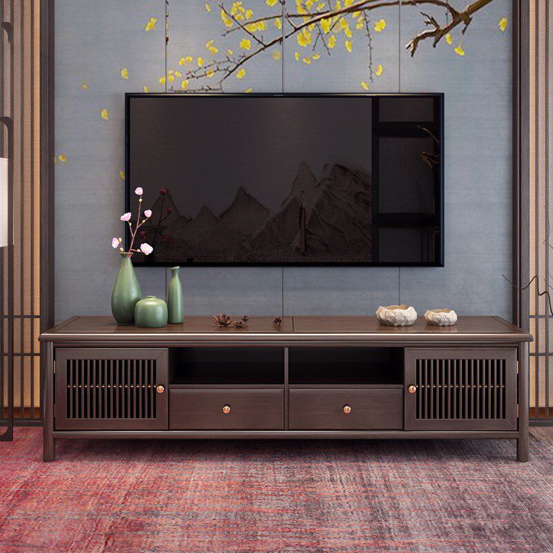 新中式实木电视柜 家用卧室客厅地柜 组合轻奢现代中式电视柜定制