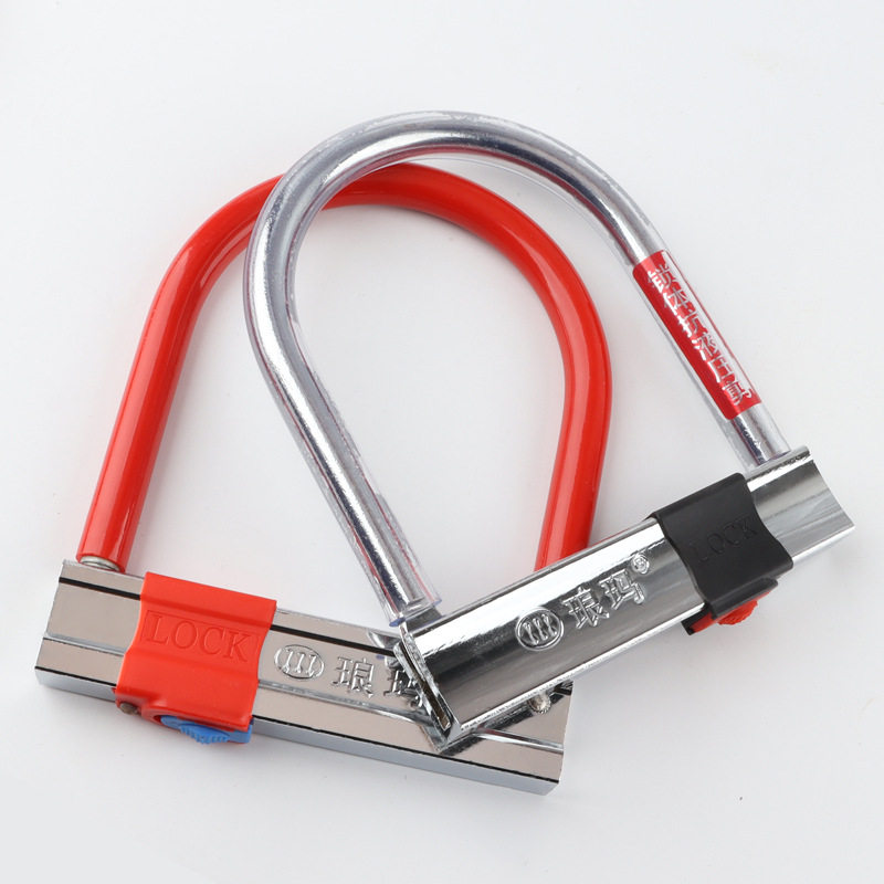 工厂 电动车锁U型防盗锁摩托车锁自行车锁U形液压剪锁实心钢