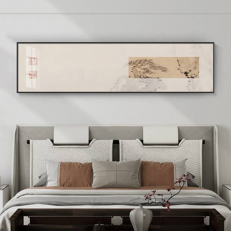新中式禅意抽象茶室客厅横幅装饰画卧室床头壁画民宿墙画酒店挂画图片