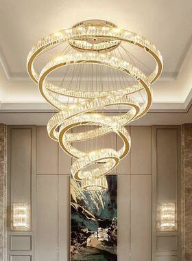 复式楼D客厅灯轻奢简约现代挑高水吊吊灯楼梯灯别晶墅L328E灯具吊