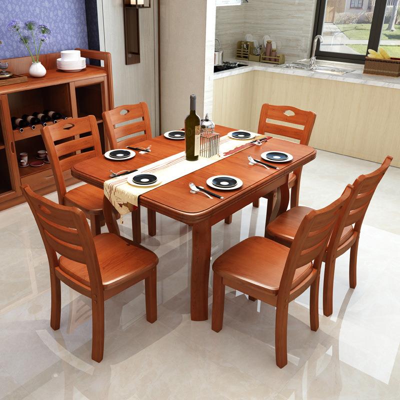 餐实木伸缩餐桌椅组合餐多功饭能折叠方拉台形桌 店4/6人拉台小厅