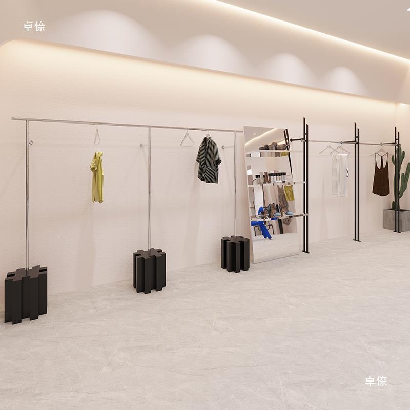 服装店展示架靠墙990服装店钢示架落地地式陈列架上架不展锈天落
