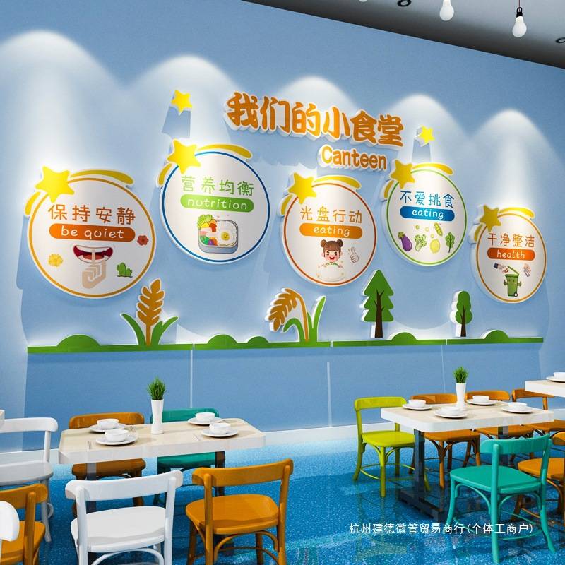 幼儿园食堂文化环创贴纸午托管班小饭桌餐厅布置文明用餐标语墙贴