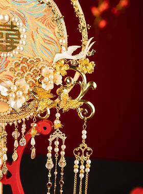 七时吉祥新娘手捧中花婚礼喜秀禾服团扇扇结SP-302七婚式迎亲手工