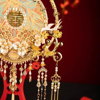 七时吉祥新娘手捧中花婚礼喜秀禾服团扇扇结SP-302七婚式迎亲手工