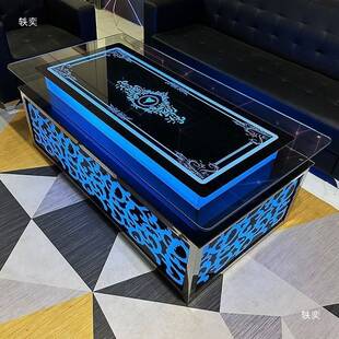 ktv茶几发光七彩变色欧式总统新款酒吧钢化玻璃不锈钢桌现货