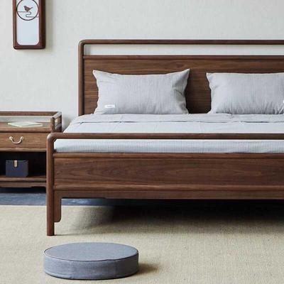 北新中式主301美黑胡桃全实木双人床现代家装8卧1.床民宿2米大床