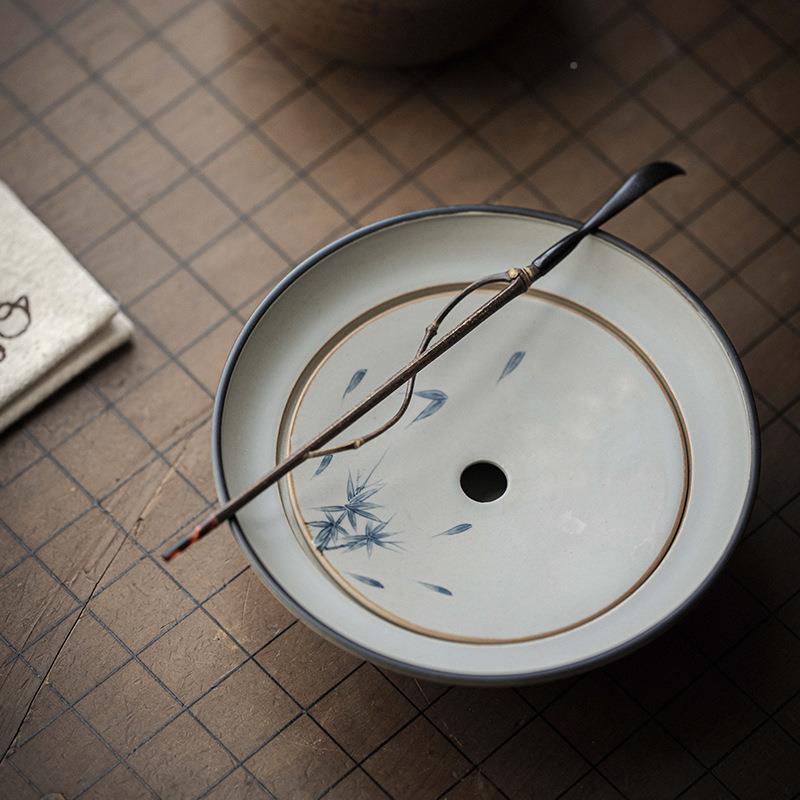 宜茶话 仿手绘青花古竹子壶承 文茶yz01器人高足干泡盘蓄水茶盘室图片