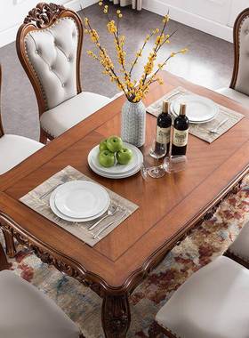 美YSW式全实木餐桌厅餐椅组合家形餐用吃饭桌子长方欧式食桌别墅