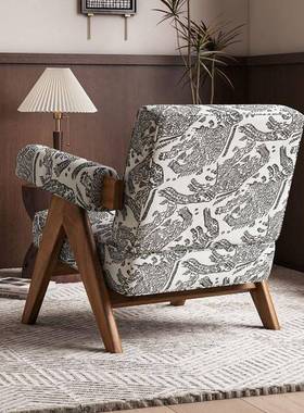 布艺发椅美928单式复古休闲人椅客厅椅中古昌迪加沙尔扶手椅