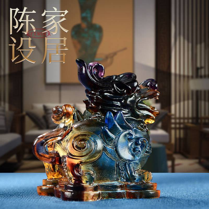 琉璃麒麟摆件一对家居装饰工艺品客厅玄关办公室貔貅瑞兽车载摆件