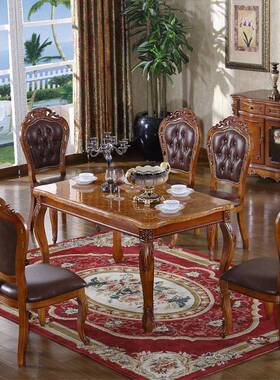 IL欧饭式长方理形实木大石桌餐家用小户型歺桌FBG餐厅美式仿古桌