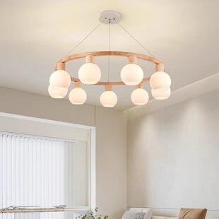 中式客厅实木LED简992吊灯代现新约圆环餐厅吊灯新款木艺卧室灯具