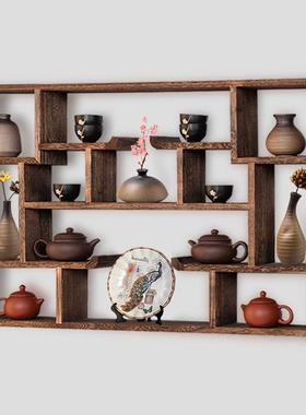 博古架实多宝阁 木中 式 挂墙壁挂式上茶架置物架墙新16524古董展